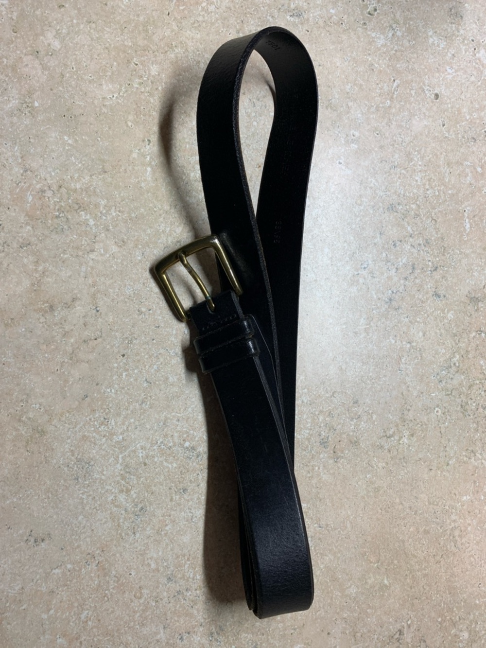 Classic Black Leather Men's Belt with Brass Buckle